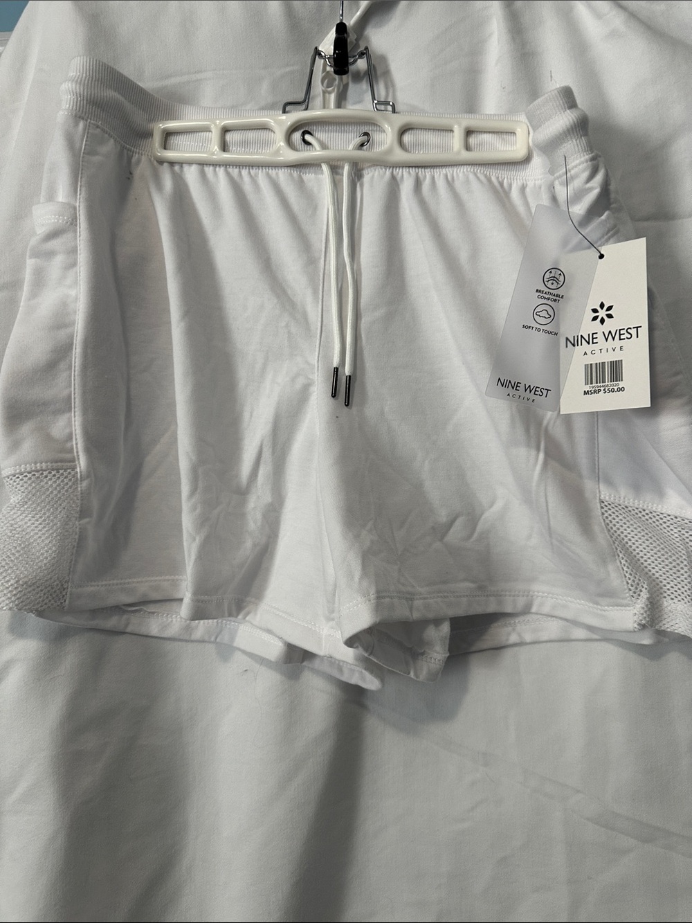 Nine West White Athletic Drawstring Mesh-Trim Shorts
